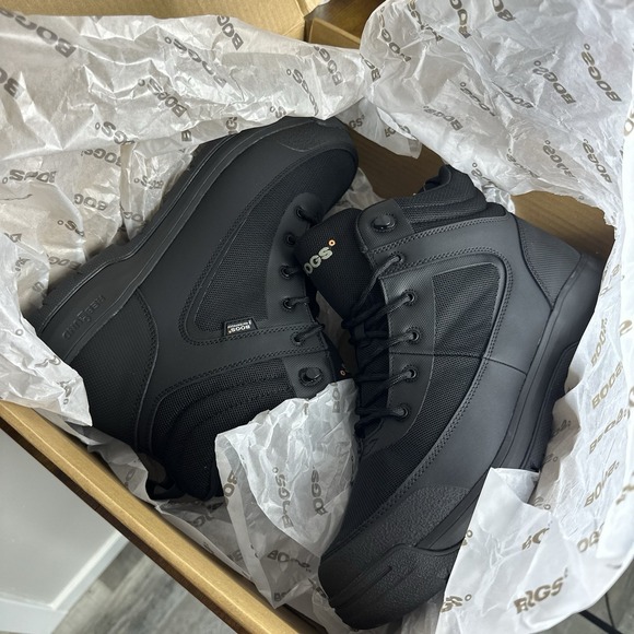 Bogs Shale 8" GlacialGrip Lace Up Boots Black Mens Size 13 Soft Toe - Picture 6 of 7